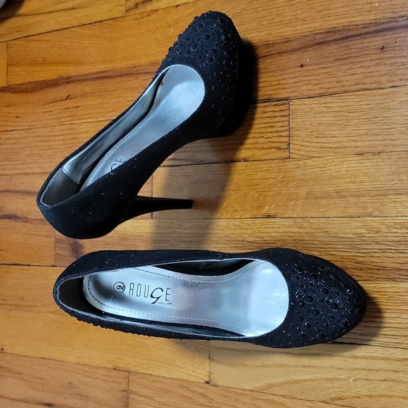 Rouge Dance Club Glitter Black Crystals Dancers Platform Heels sz 9 - Picture 3 of 5